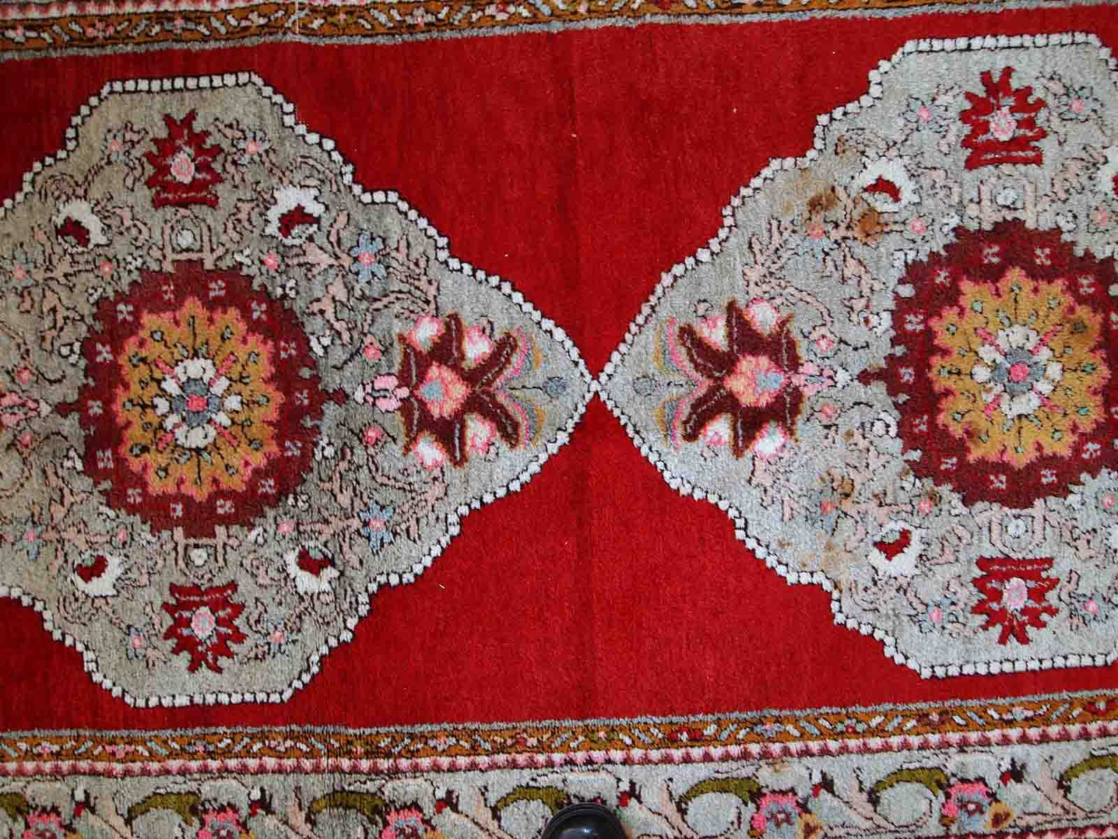 Vintage turkish oushak handmade carpet 110cm x 340cm 1940s, 1c515