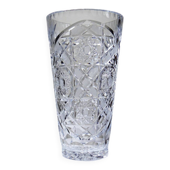 Large vintage cut and moulded crystal vase 80-2000 Bohemia Czechoslovakia