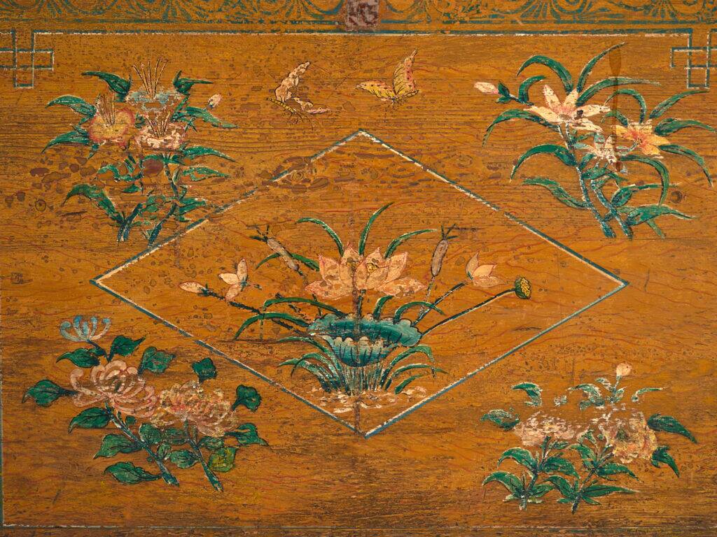 Antique Chinese painted elm wood chest – China, circa 1900
