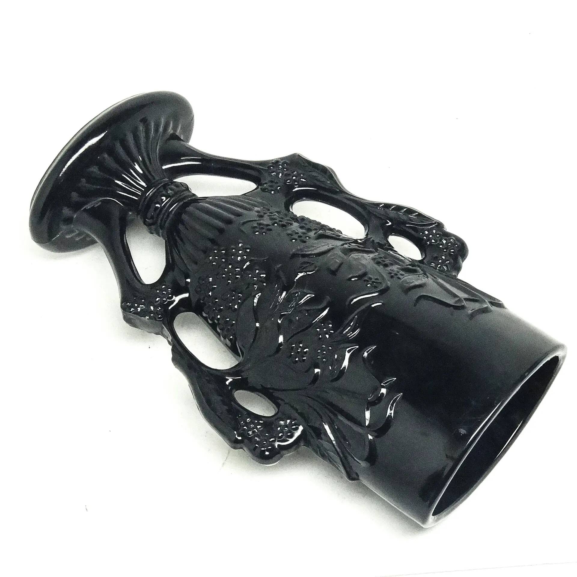 Eclectic vase, black hyalite glass, Ząbkowice, Poland, 1970s