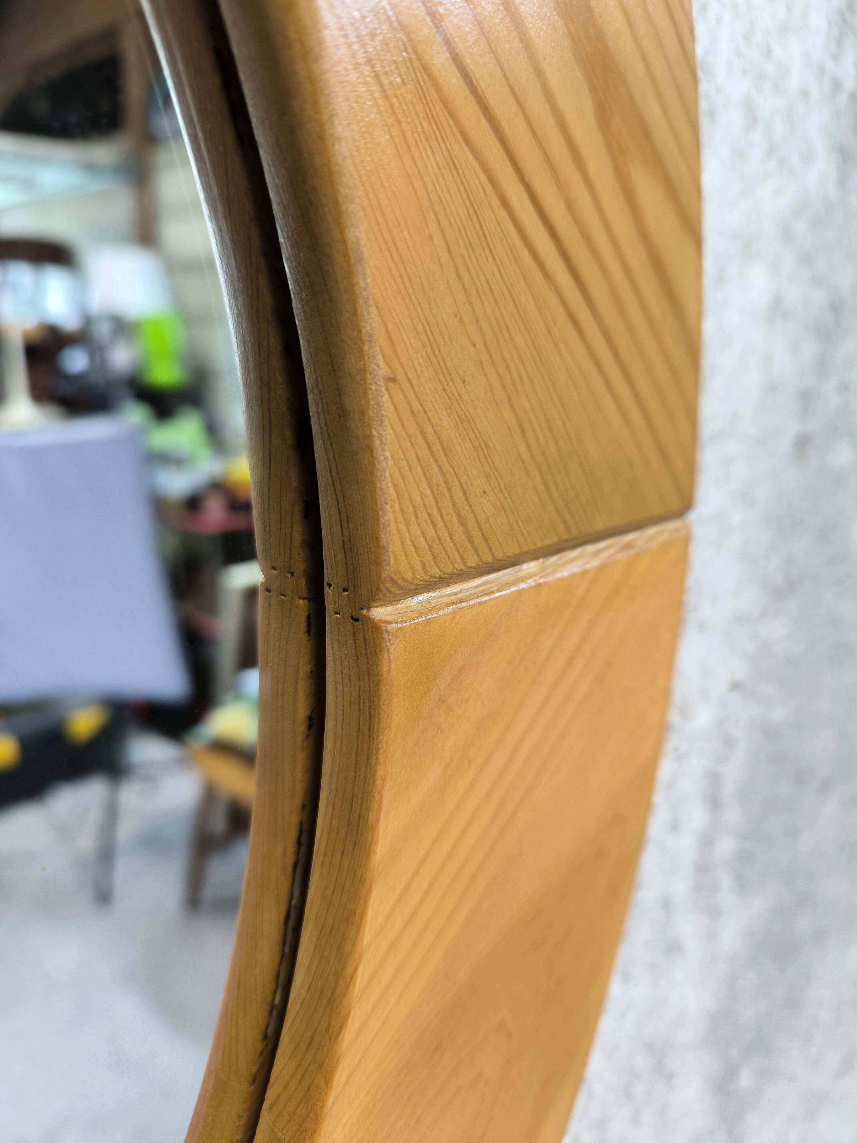 Large round vintage pine mirror