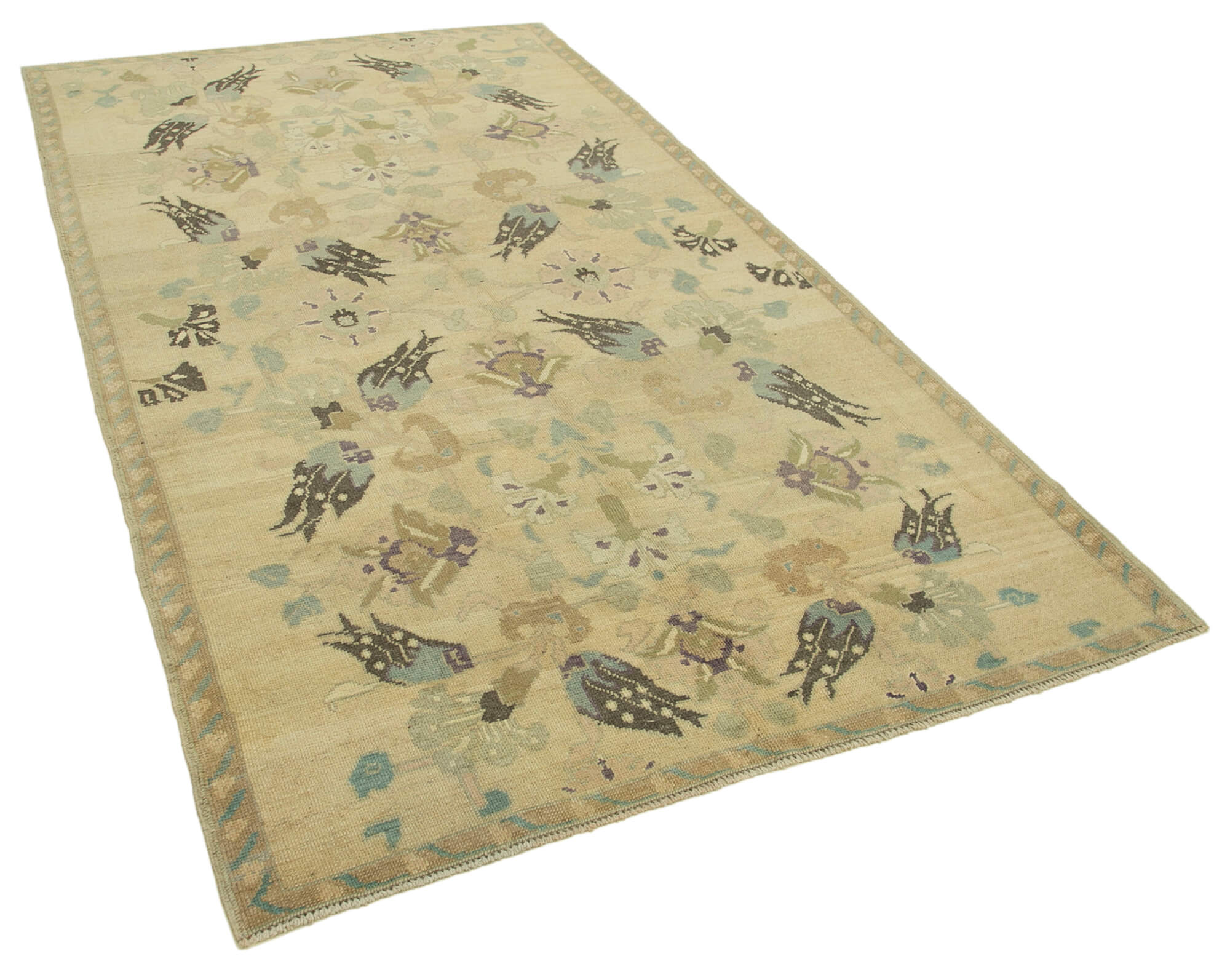 1960s Handmade Rustic Oriental Beige Carpet 156 cm x 277 cm