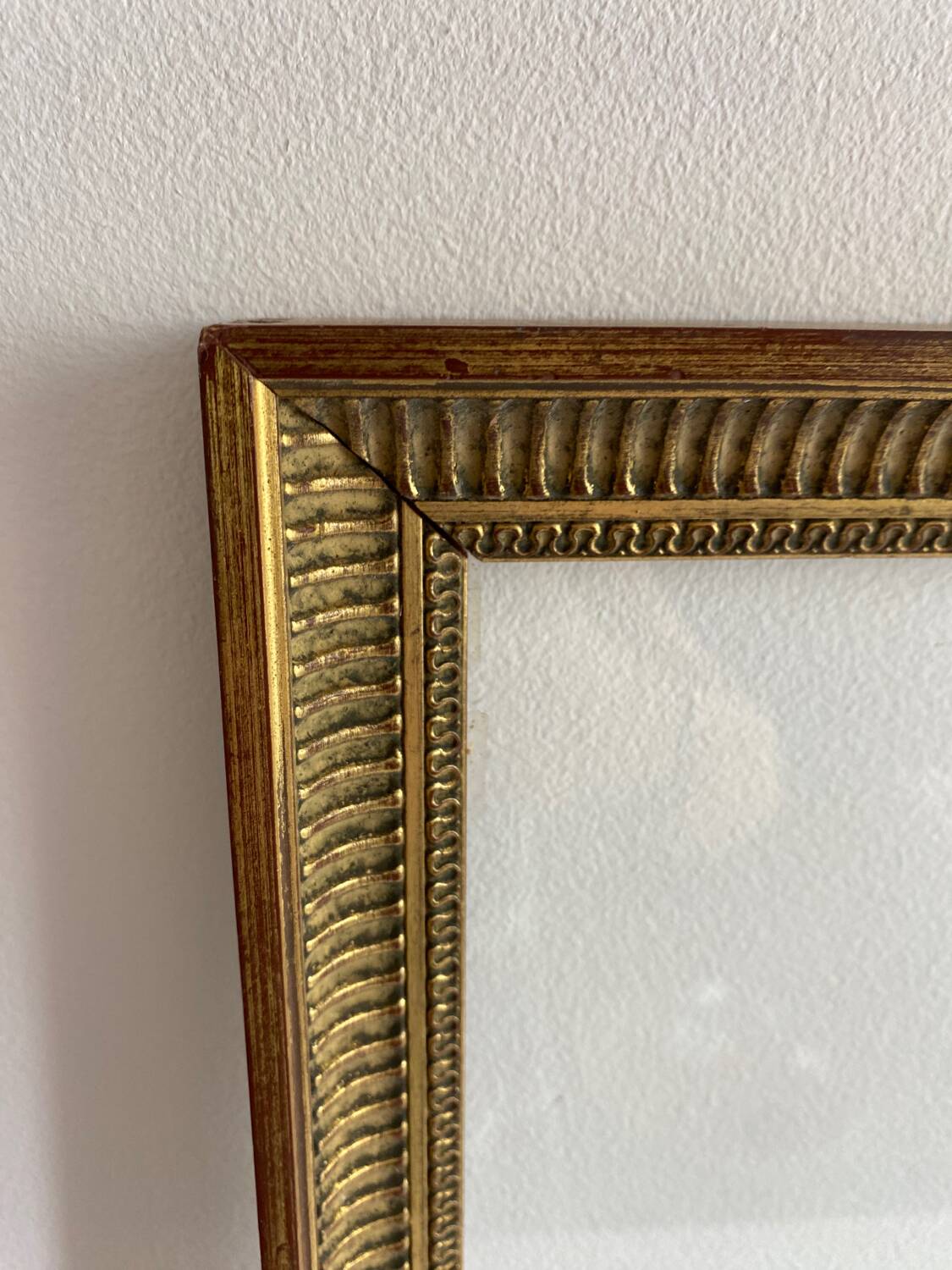 Old large glazed carved wooden frame
