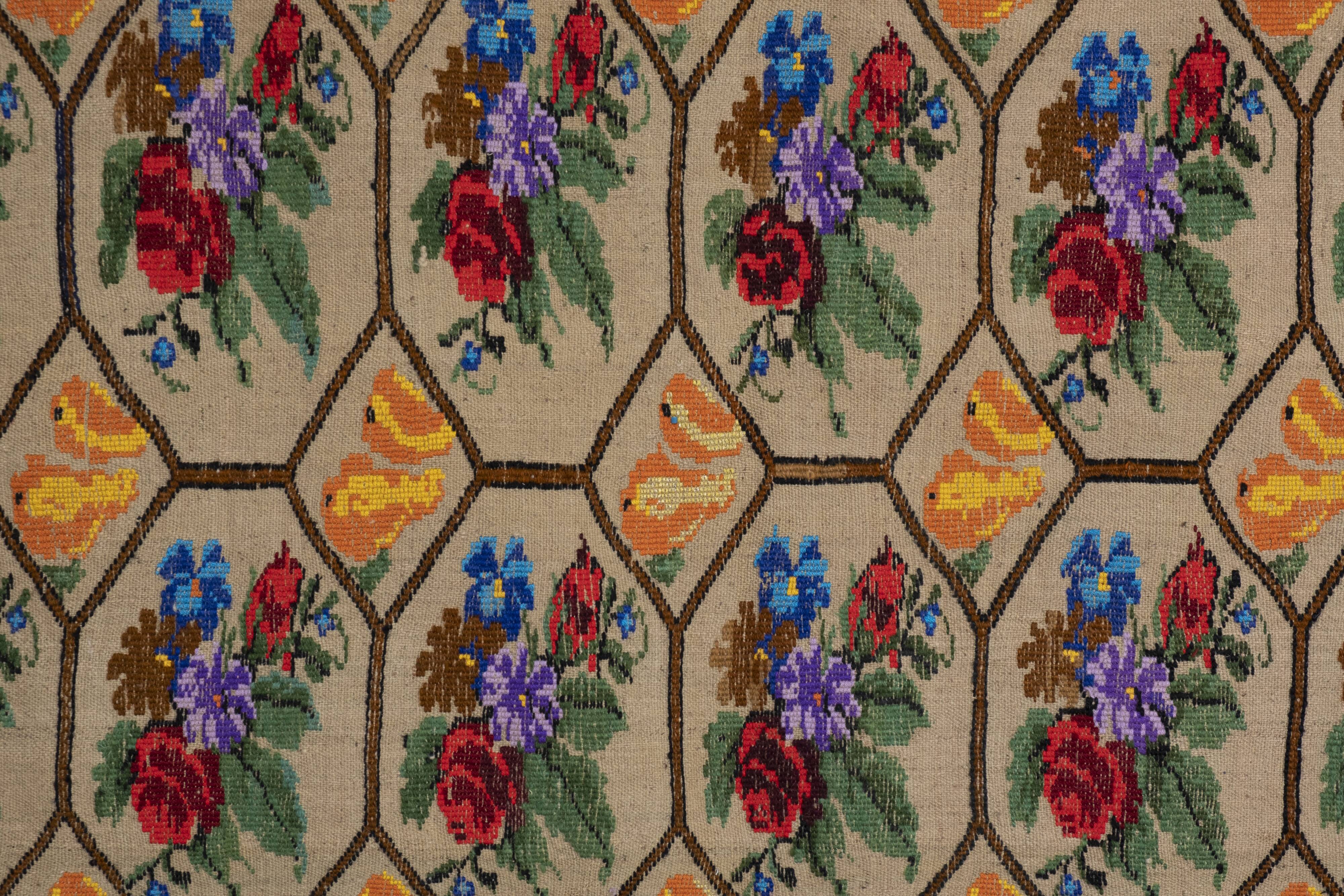 Handwoven Floral Pattern Needlepoint Kids Kilim Rug, Wall Hanging Turkish