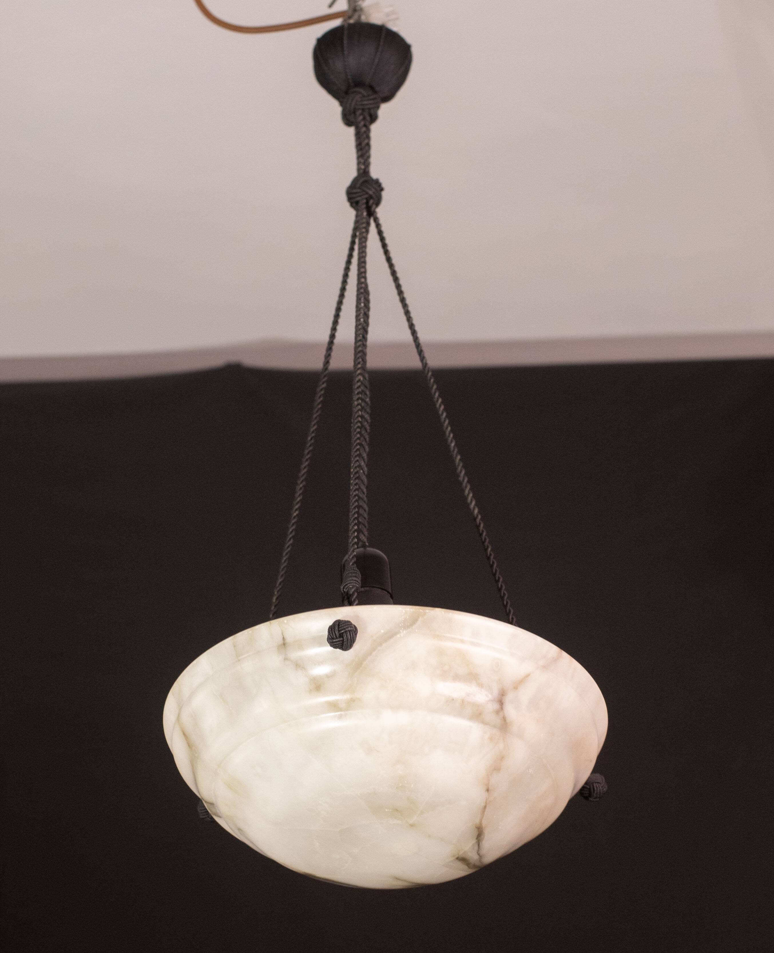 Lustre Art Déco en albâtre blanc, années 1950