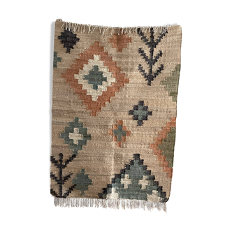 4x6 Ft - Tapis de sol Kilim tissé à la main en chanvre et coton, décoration intérieure, cadeau, salon, tapis traditionnel indien