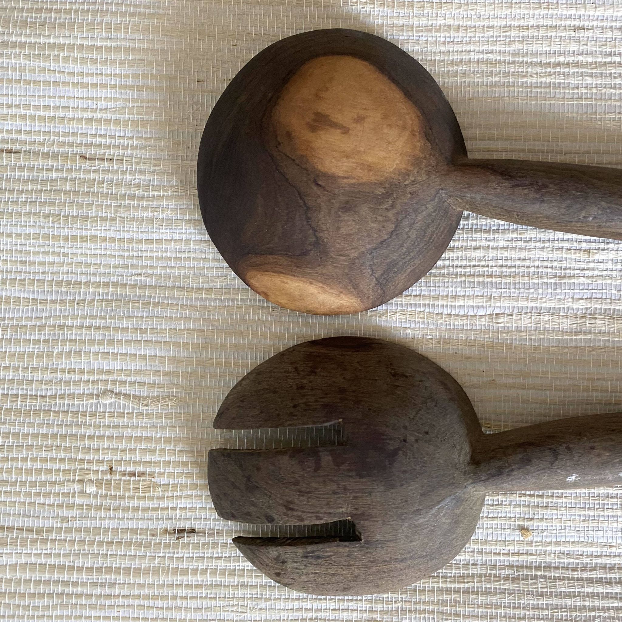 Wooden and horn salad servers
