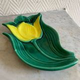 Spoon rest or pocket tray with tulip decor signed Vallauris