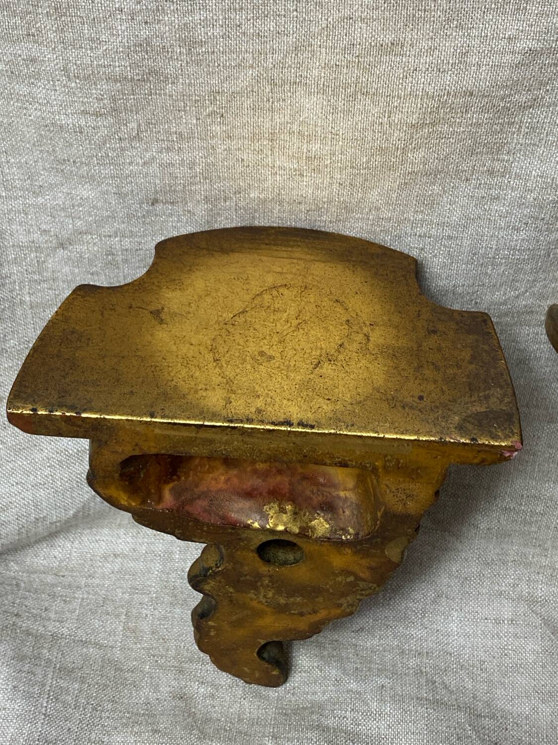 Pair of gilded wood wall consoles