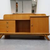 Vintage kaptafel met drieluik spiegel eiken