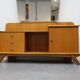Vintage dressing table with a triptych mirror in oak.