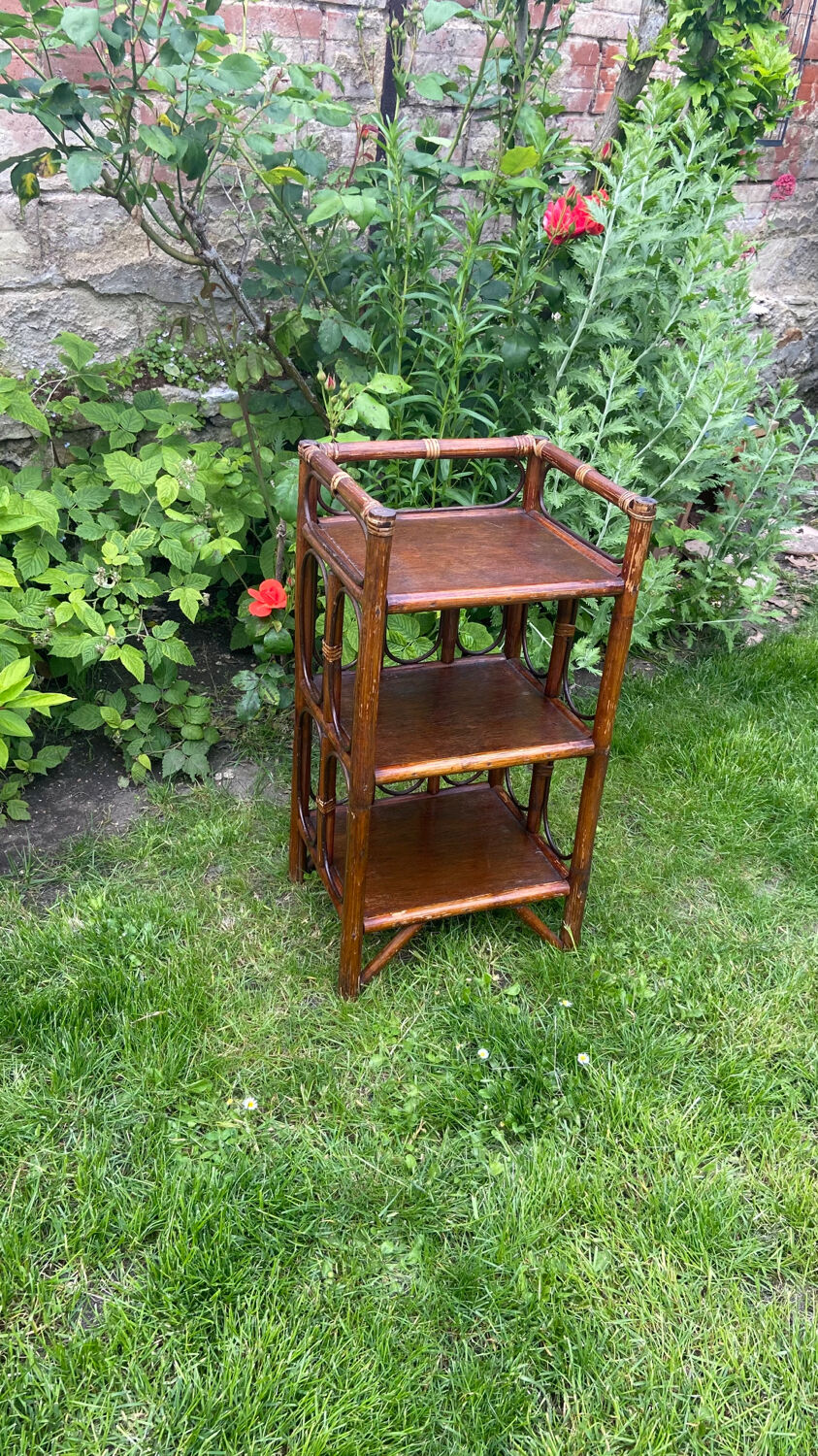 Bedside table, end table, vintage rattan shelf