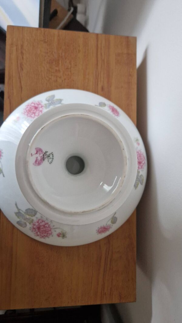 Coupe à fruits porcelaine de Haviland motif dalhia rose sur fond blanc