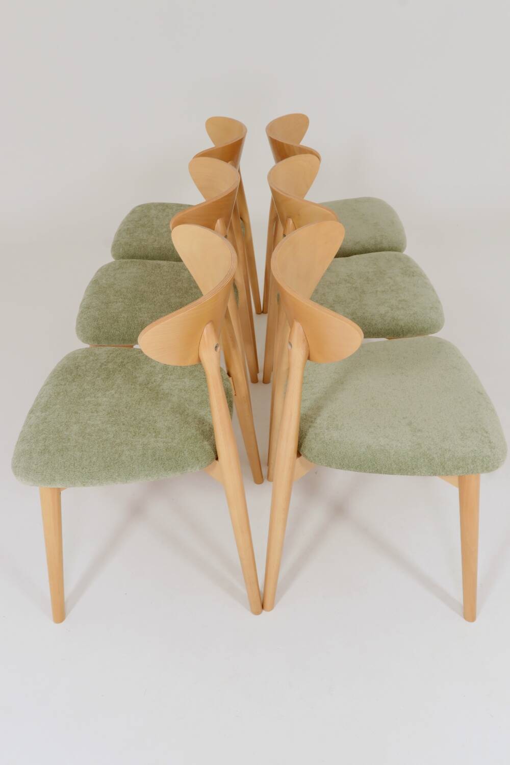 Ensemble de 6 chaises de salle à manger modernes, tissu sauge et bois de hêtre naturel