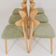 Set of 6 modern dining chairs, sage fabric and natural beech wood.