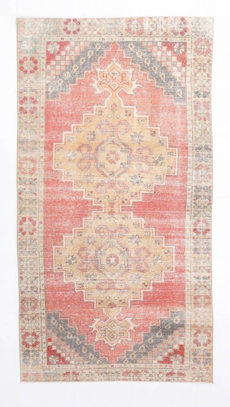 4x8 Red Geometric Turkish Rug 127x247Cm SK 22752