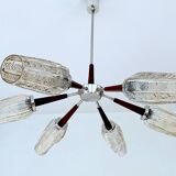 Large Scandinavian pendant light from the 60s, wood, glass, chrome