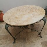 Wrought iron and marble table set with 4 chairs