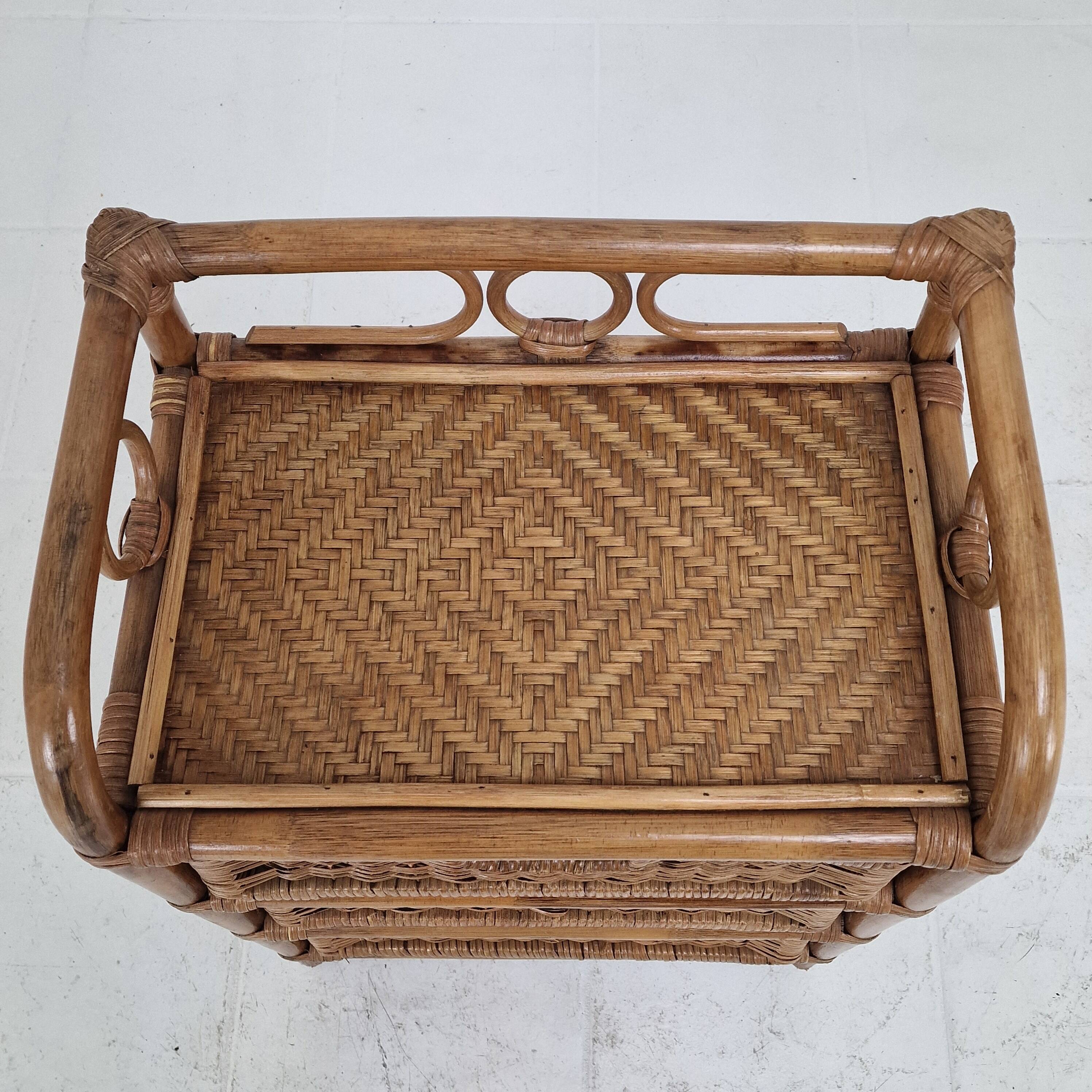 Italian Rattan and Wicker Three-Drawer Chest, 1970s