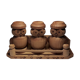 Set of 3 wooden spice pots, salters, owl shape