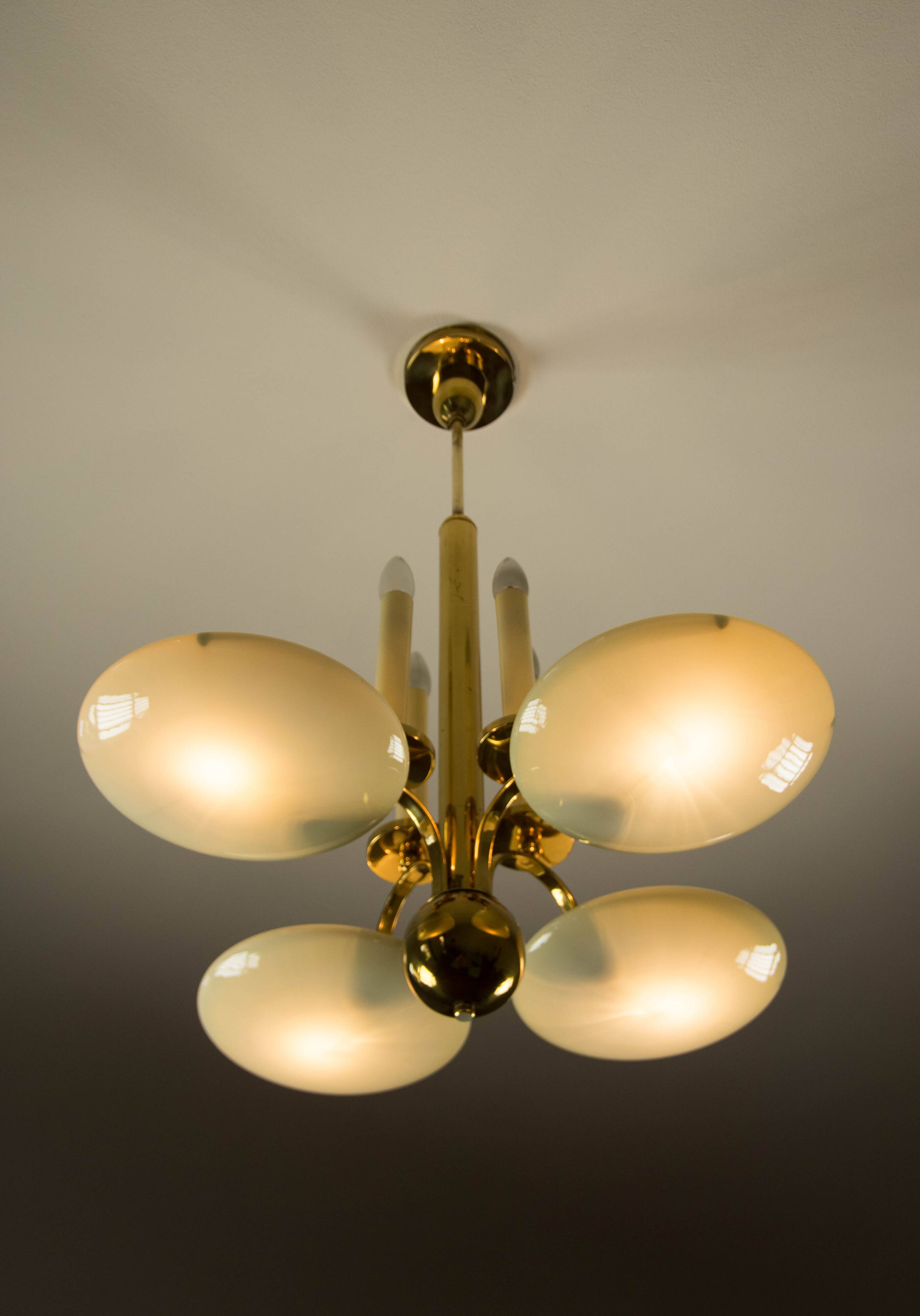 Art Deco Brass and Glass Chandelier, 1930s