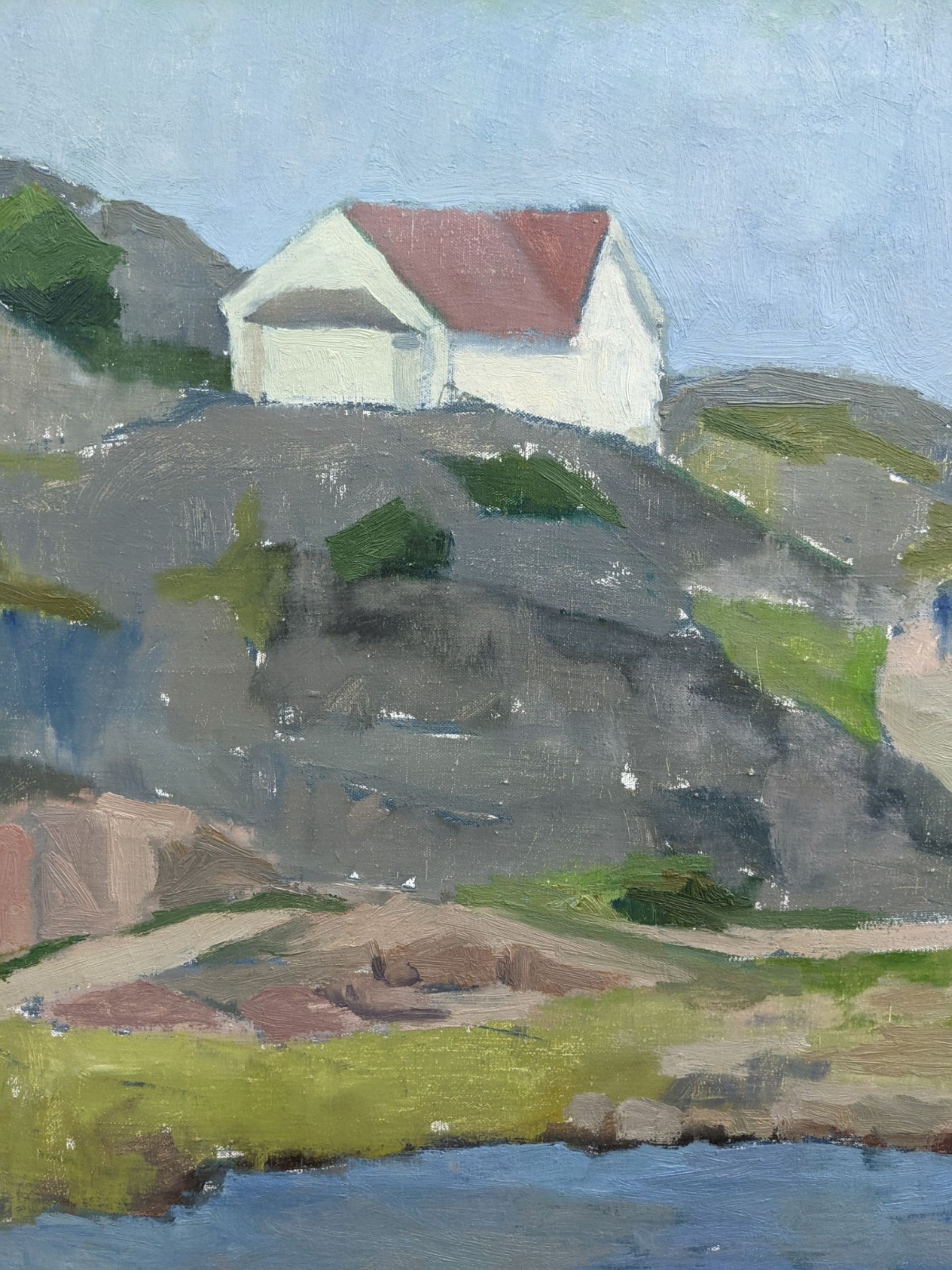 1954 Mid Century Modern Landscape Oil Painting 'Walking the Archipelago', Framed