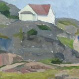 1954 Mid Century Modern Landscape Oil Painting 'Walking the Archipelago', Framed