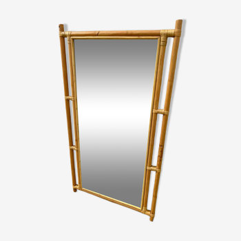 Wooden and rattan mirror