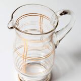 Mid-Century Italian Glass Pitcher & Six Glasses with Golden Details / Italy