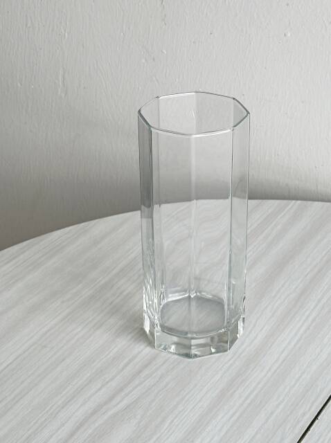 octagonal vase in thick transparent glass