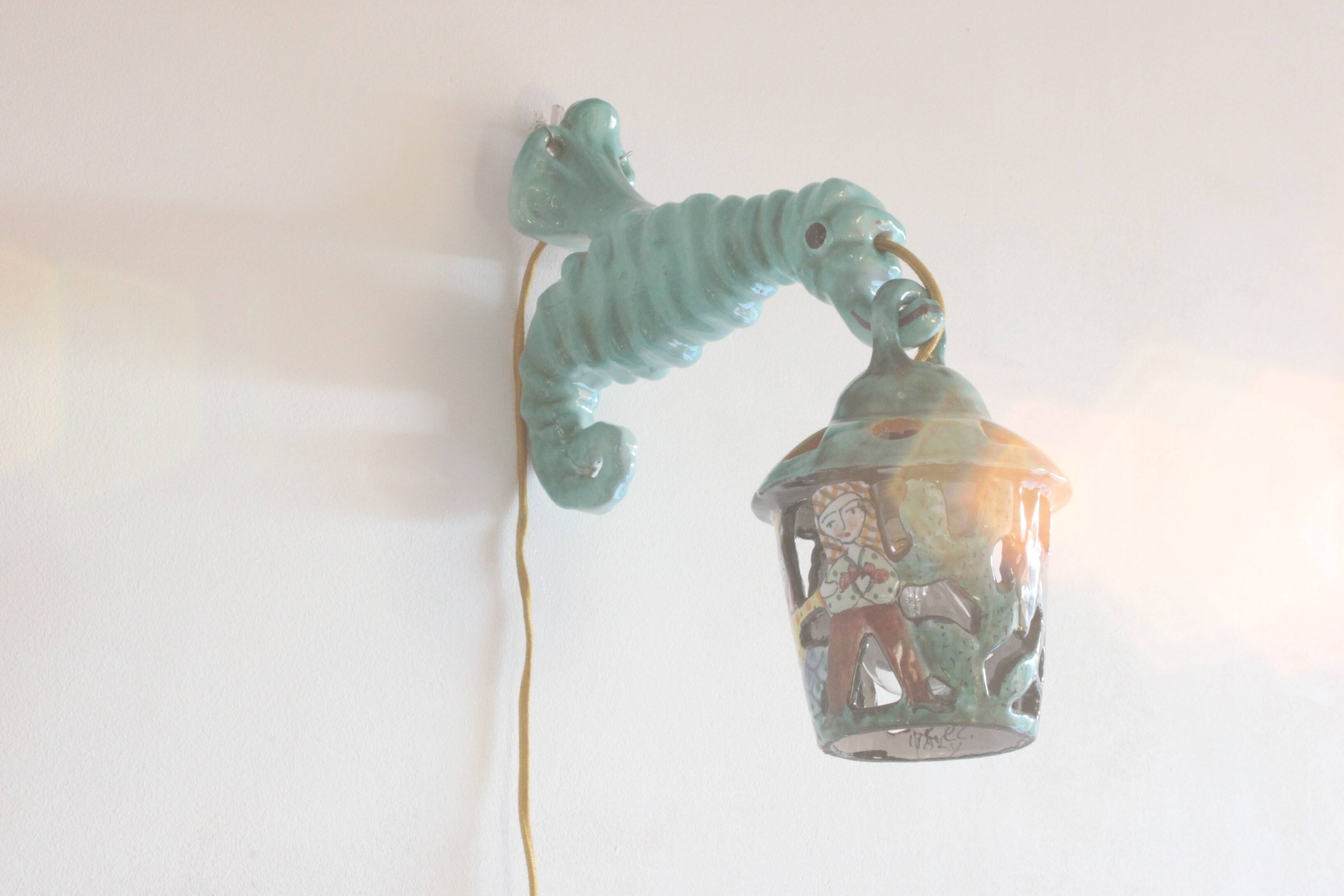 Ceramic Seahorse Lantern from Vietri Sul Mare, Italy 1960S.