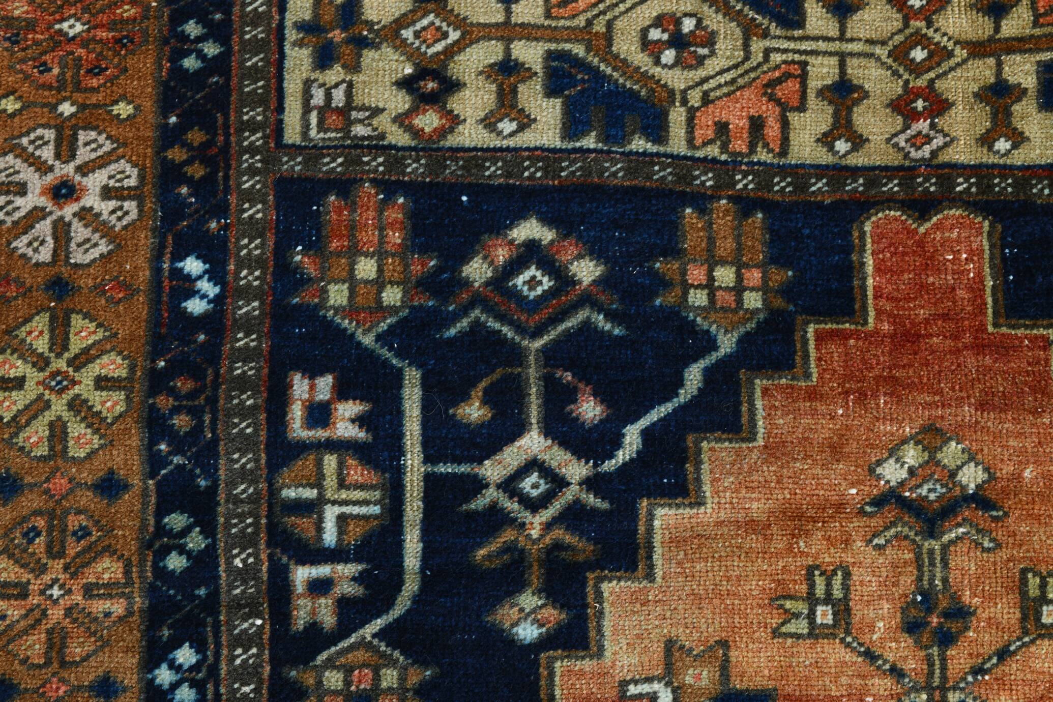 3x7 Red Navy Blue Geometric Persian Rug, 102x223Cm