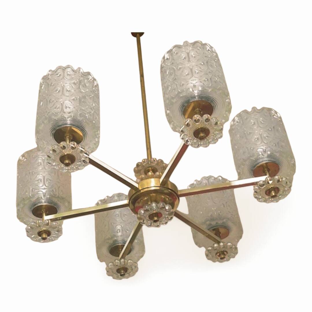 Glass and Brass Chandelier – Kalmar Design (Austria) - Circa 1960