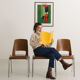 Set of 3 Jomain Baumann chairs, seat in imitation cognac leather, circa 1960