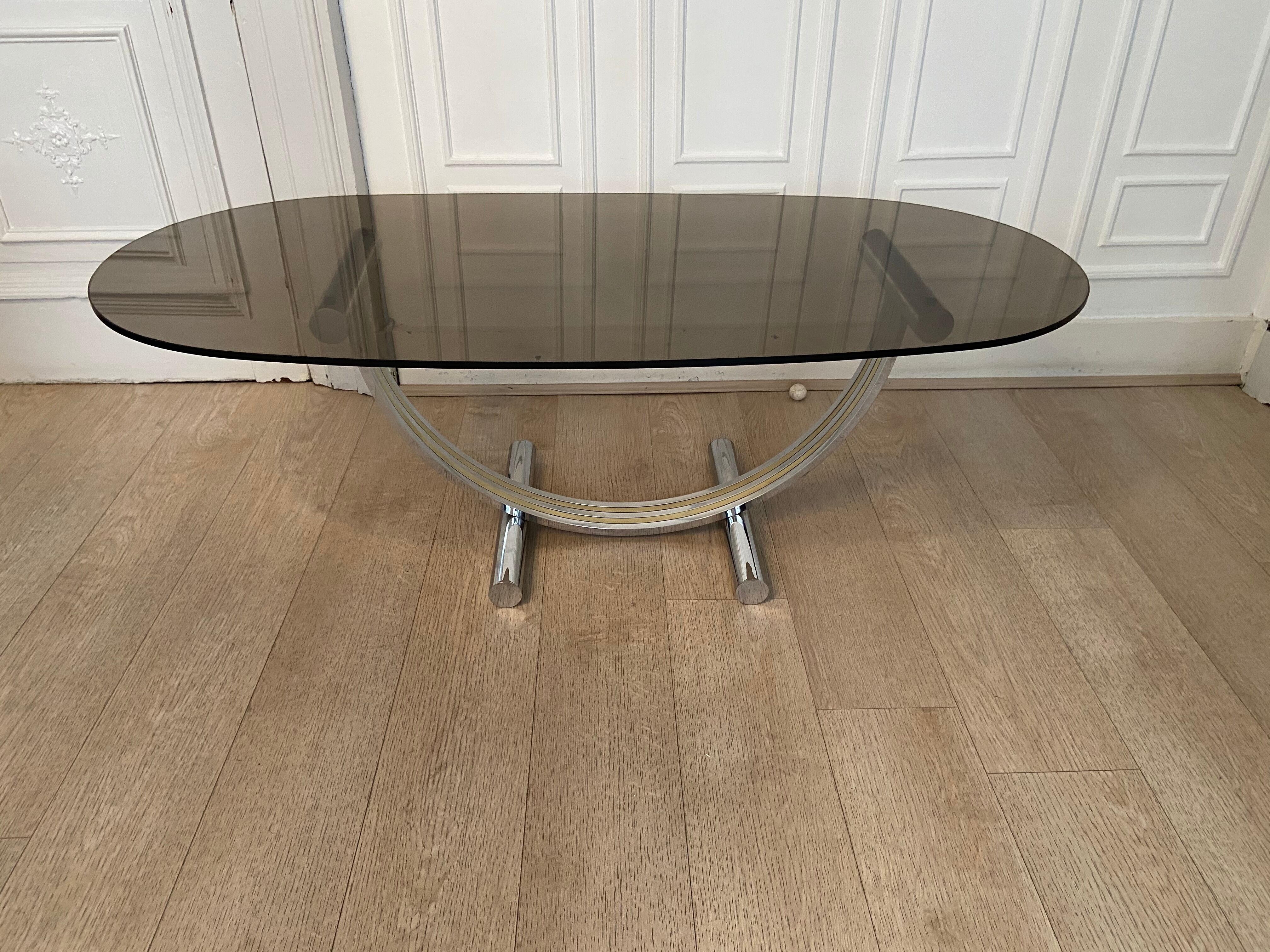 Table basse chrome et laiton Italie 1970