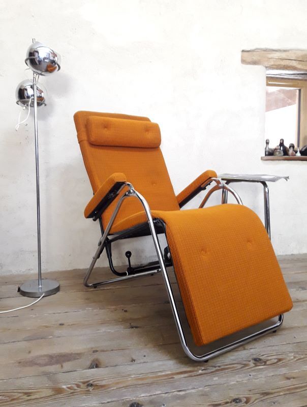 Deckchair Lama chrome vintage fabric