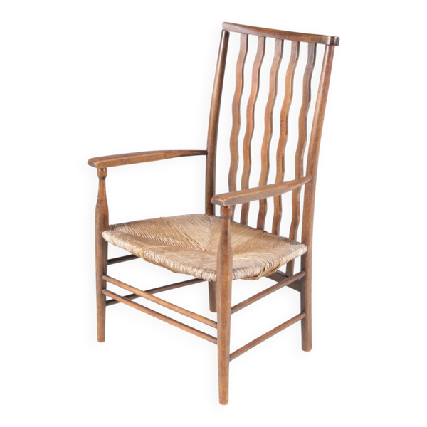 Fauteuil en bois et osier Arts & Crafts, Morris & Co pour Liberty and Co, Stowaway London, 1930