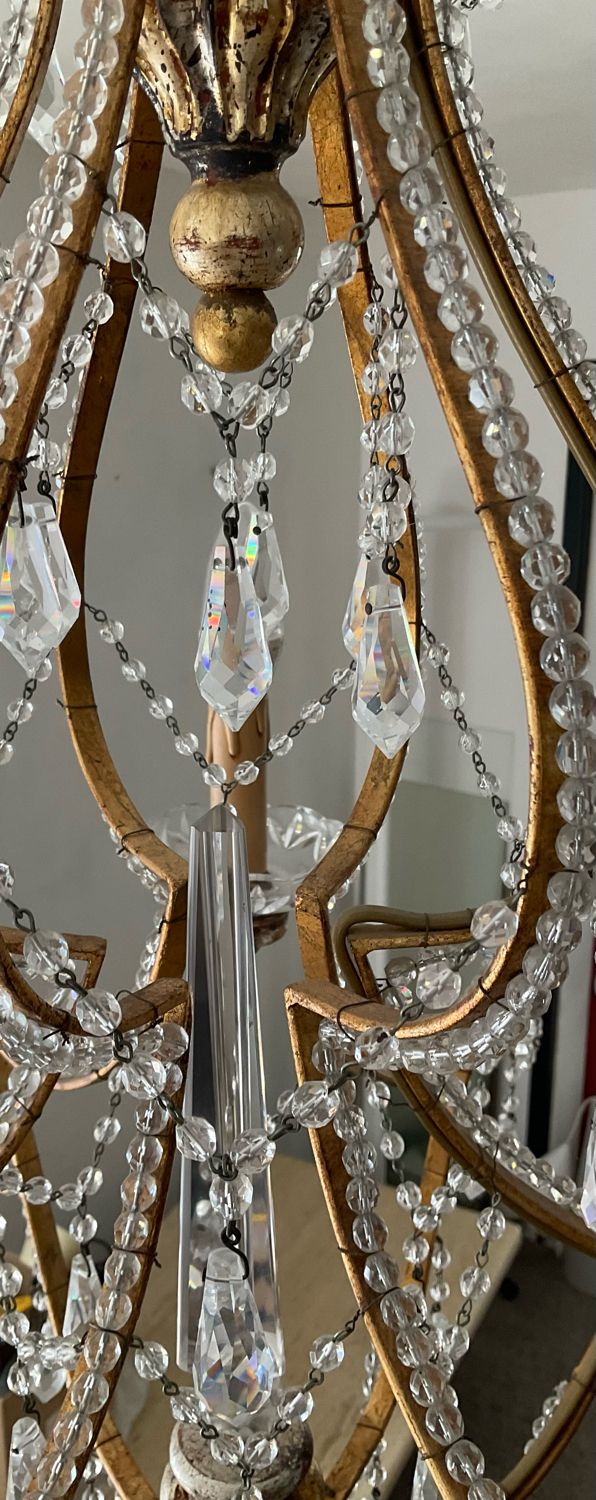 Old Venetian chandelier with Bohemian crystal tassels and gilded wood