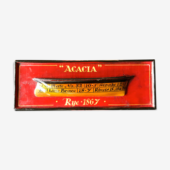 Vintage half-hull Irish boat red carmine black handicraft acacia rye