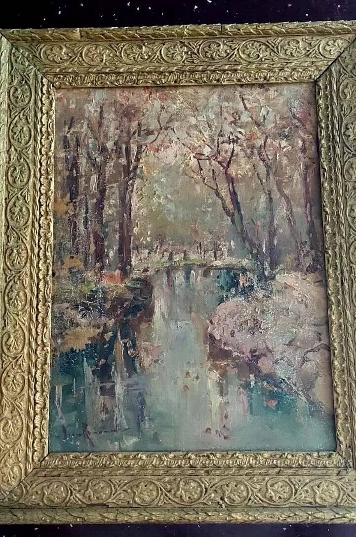 Peinture impression à l'huile sur carton toilé, première moitié du XXe siècle, Franco Ricciardi