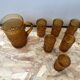Old Juice Carafe Service + 6 Vintage Geometric Orange Molded Glass Glasses