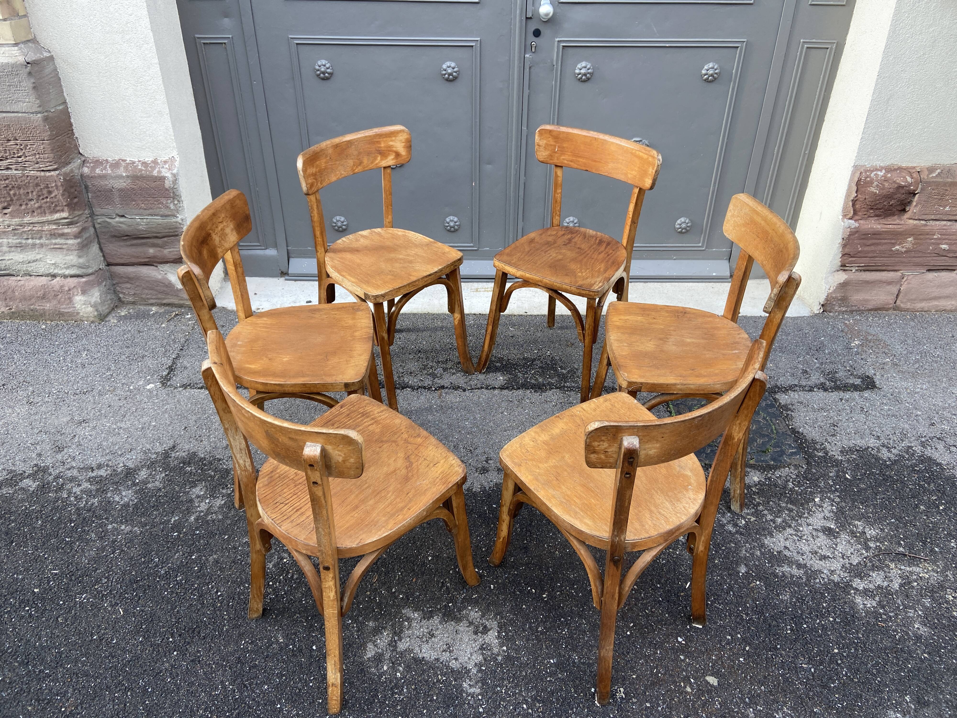 6 chairs bistro coffee wood curved vintage