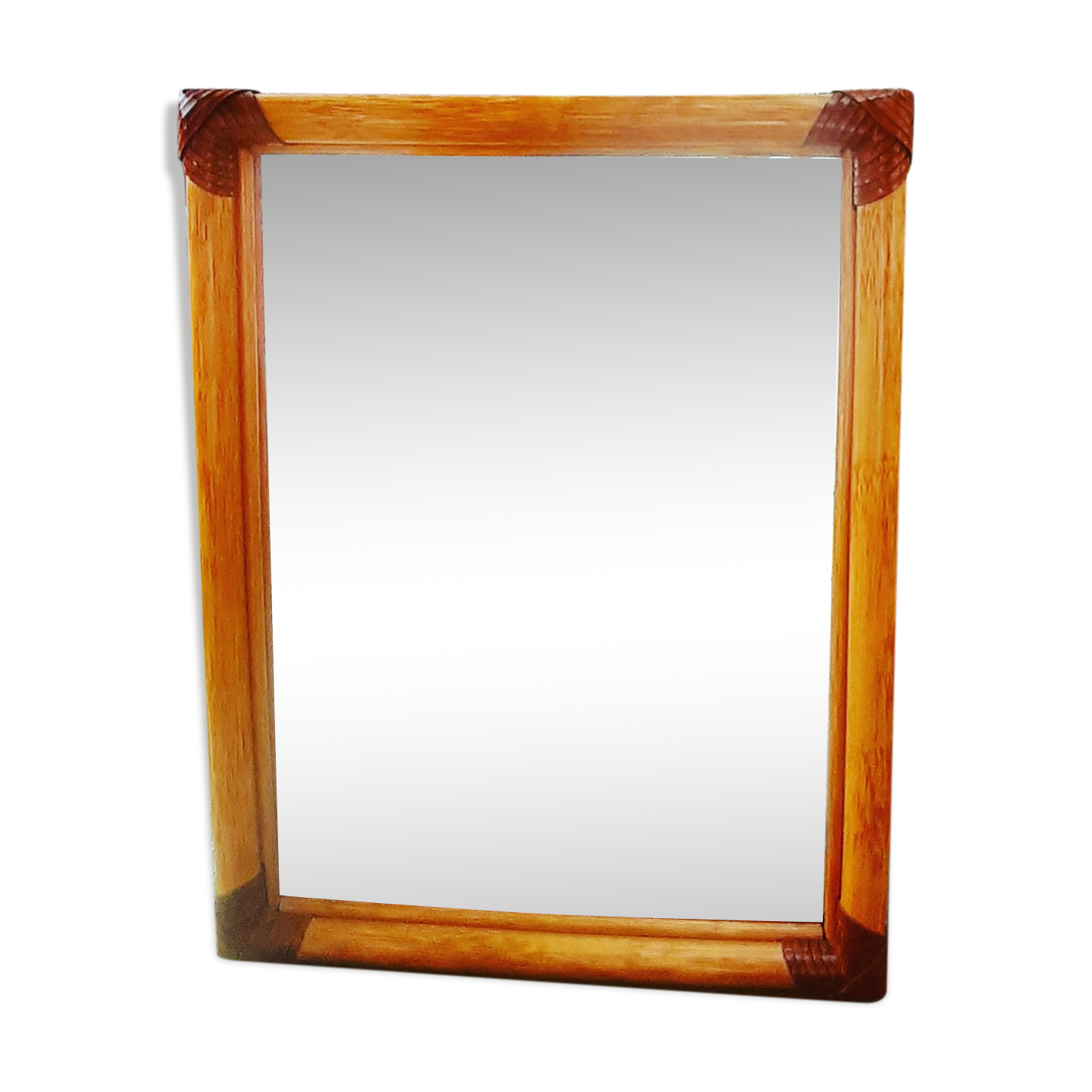 Vintage mirror in rattan and leather - 64x49cm