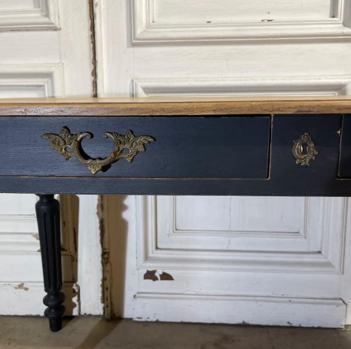 Bureau 2 tiroirs patiné