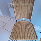 Pair of vintage wrought iron and rattan chairs