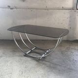 Bauhaus style coffee table in smoked glass and silver metal, Italy 1960s