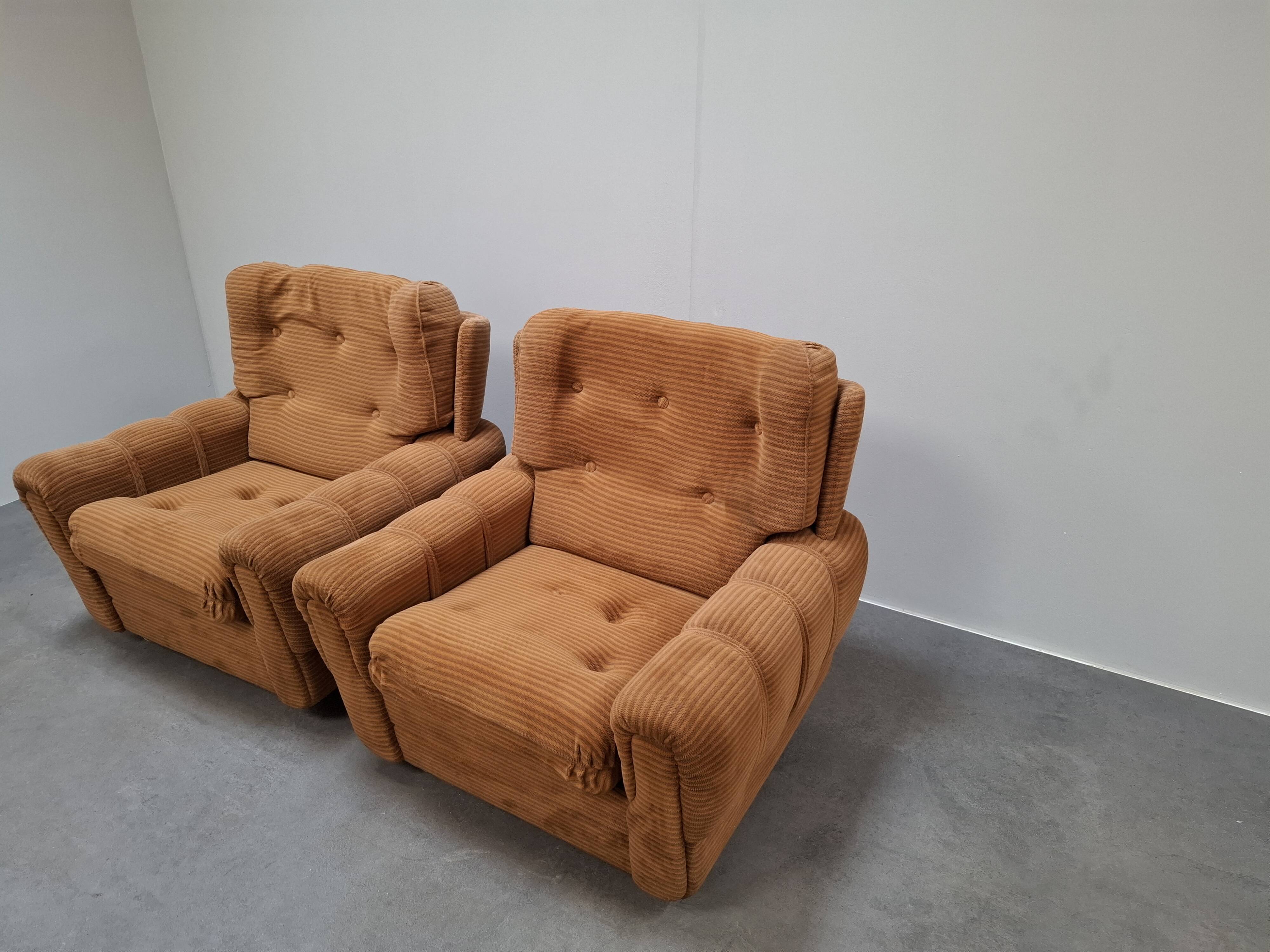 Pair of Czech TON Armchairs, 1985, Mid-Century Upholstered Lounge Chairs