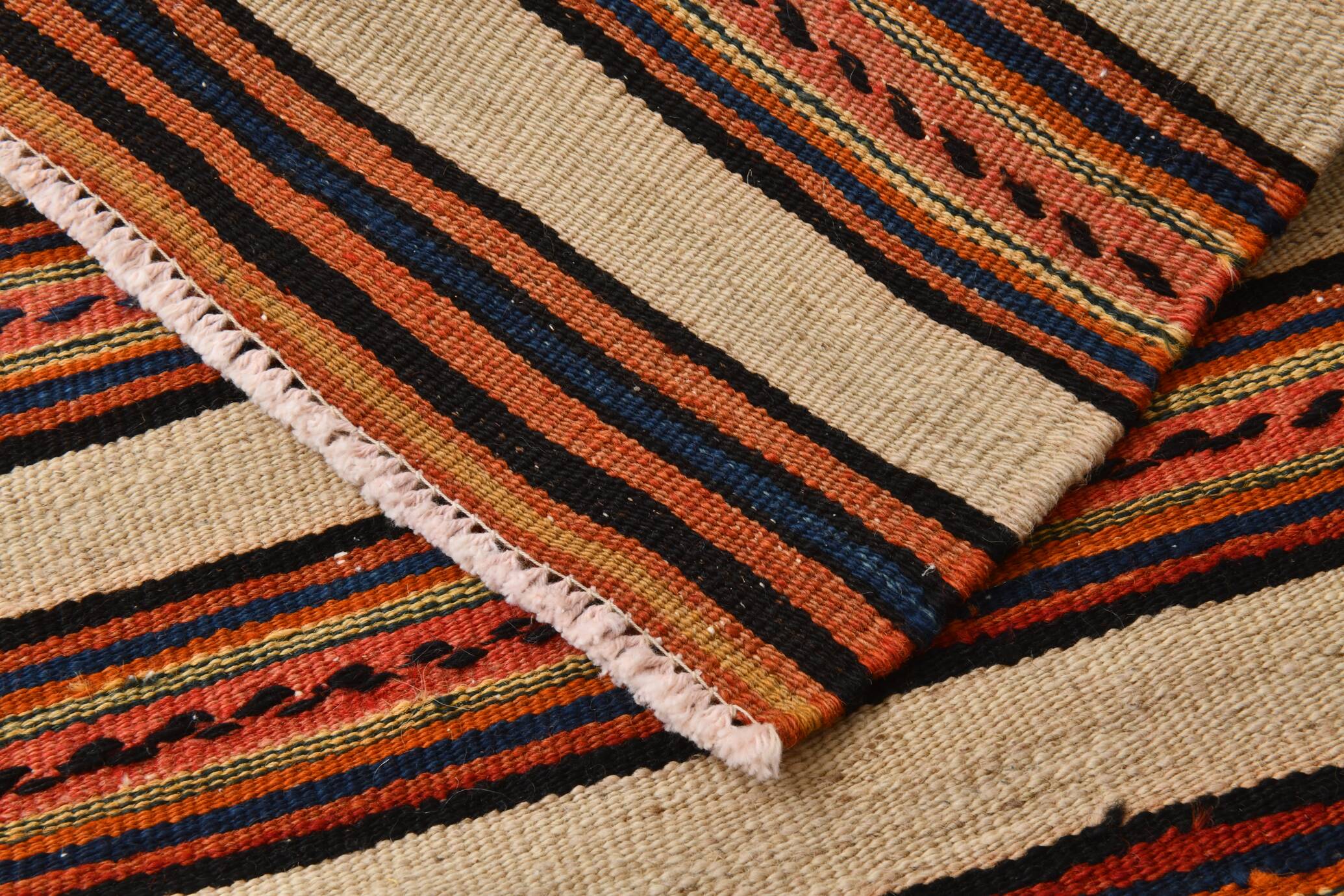 Red & Beige Striped Accent Vintage Kilim Rug, 64x104Cm