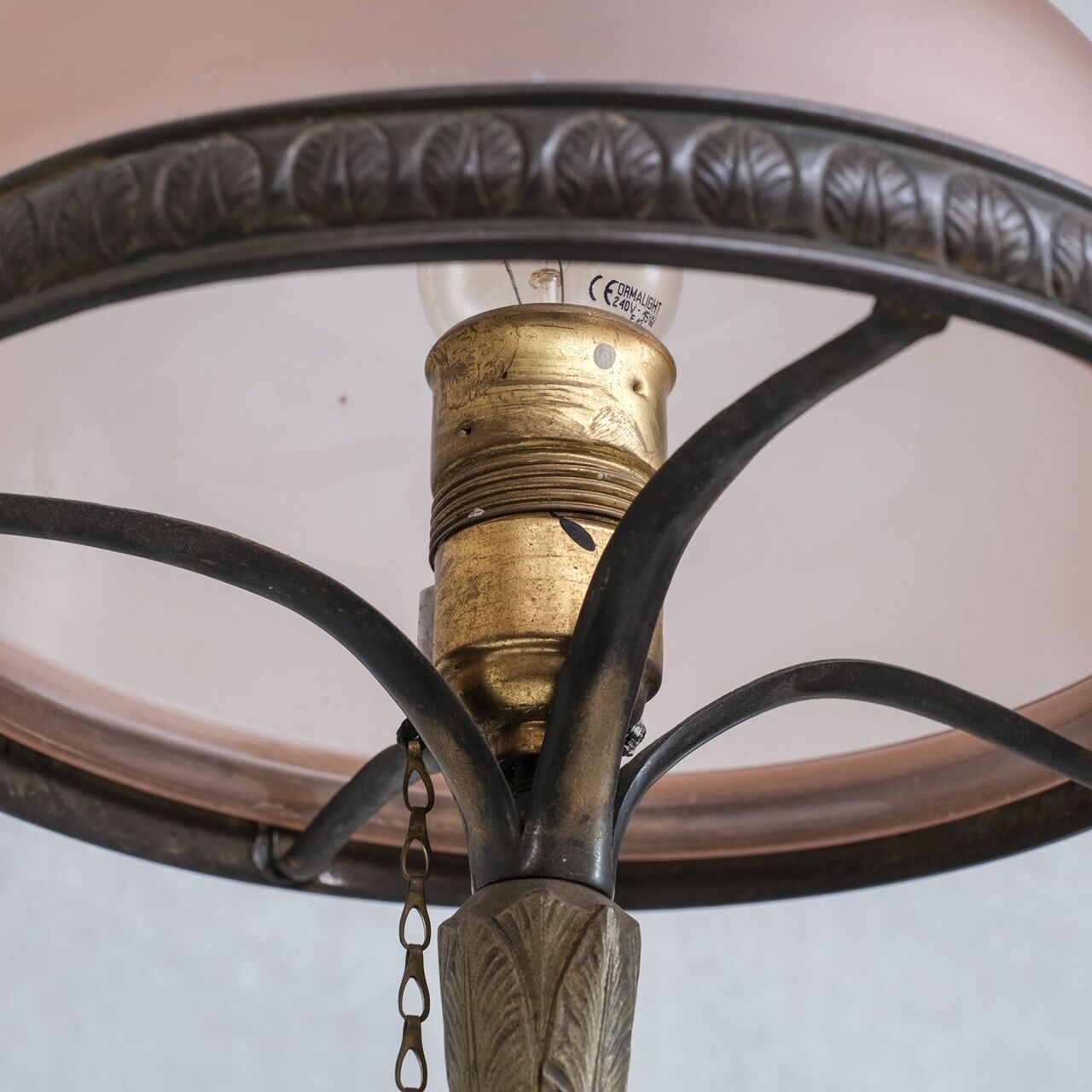 French art nouveau brass and glass table lamp