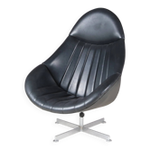 1960s swivel easy chair on chrome crossbase with black skai seat / Rudolf Wolf / Rohé, Netherlands